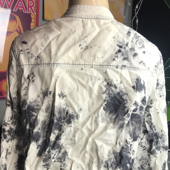 Off White & Grey Tye Dye Bomber Cotton Jacket - Picture 6 of 7